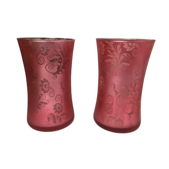 Pair of Red & Patterned Woodwick Candle Holders - each about 7" tall - Picture 1 of 9